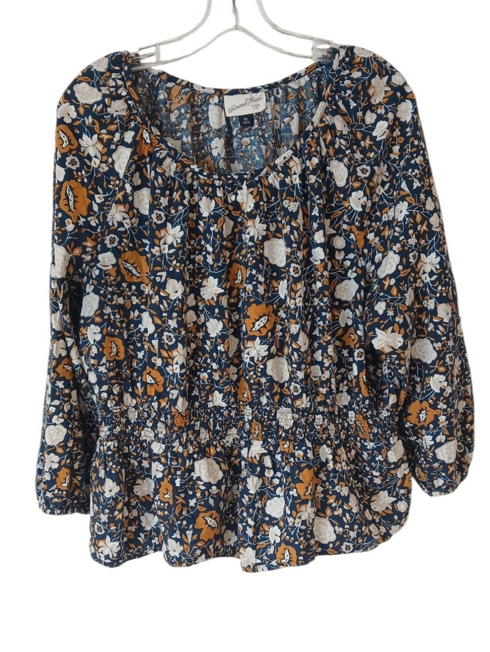 Universal Thread Navy and Orange Floral Smocked Peplum Blouse Size XXL - Picture 3 of 8